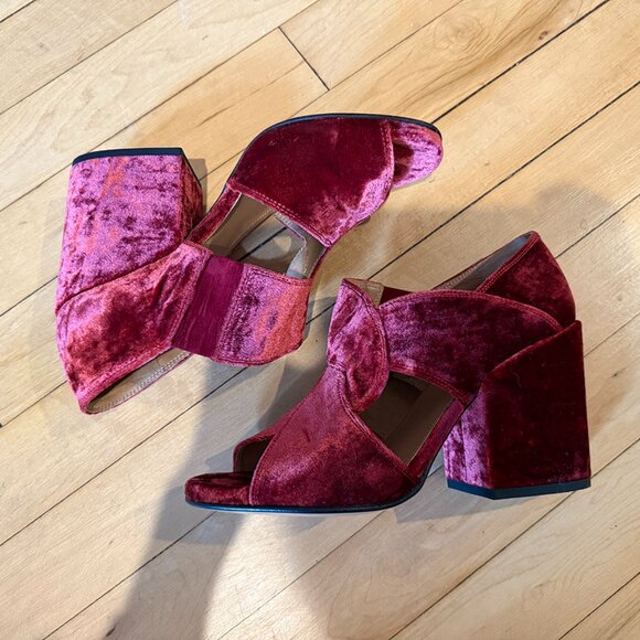 Dries Van Noten Velvet Block Heels - Picture 1 of 3